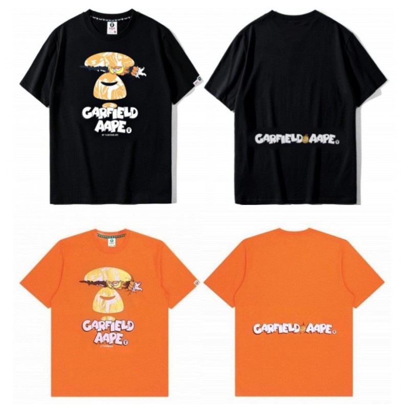 Hàng Bán Chạy AAP*E Áo Thun Cotton Tay Ngắn Cổ Thuyền In Họa Tiết Mèo Garfield Cho Nam Và Nữ