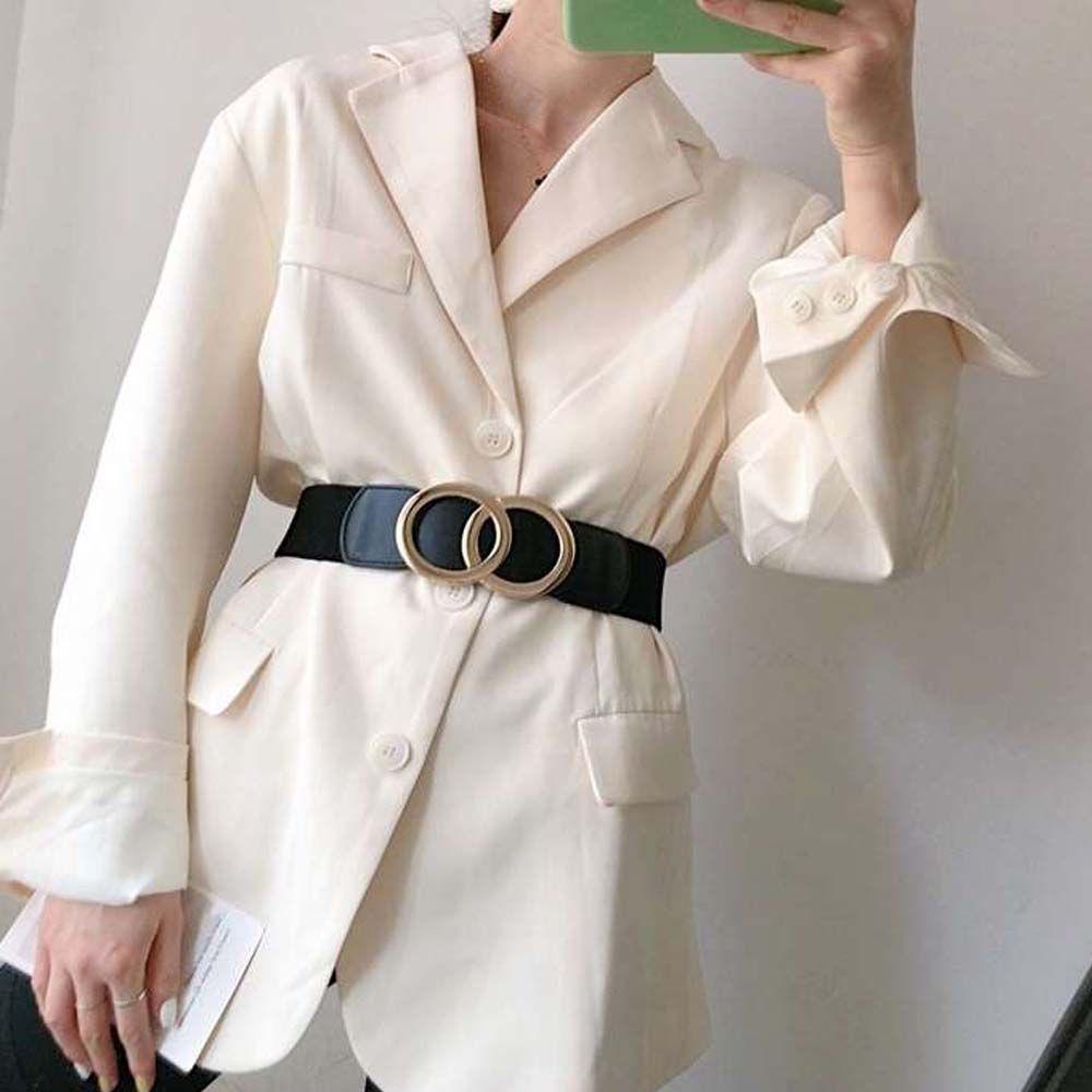 Thắt Lưng Co Giãn Bản Rộng Có Khóa Kim Loại Tròn Điều Chỉnh Được VANES1 Phong Cách Hàn Quốc Dễ Phối