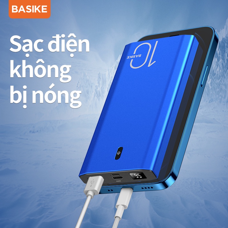 Sạc Dự Phòng 10000mAh Sạc nhanh 18W BASIKE PT06D hiển thị kỹ thuật số kèm theo cáp sạc Với 1 năm bảo hành