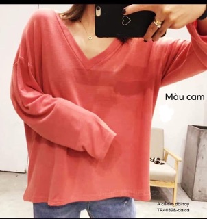 Áo thun trơn cổ tim dài tay -TR