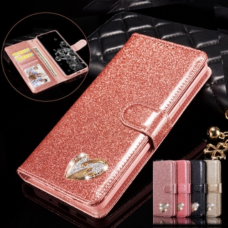 Bao Da Nắp Gập In Hình Trái Tim Lấp Lánh Cho Samsung S21 S20 Fe Note20 Ultra Note10 Plus Note9