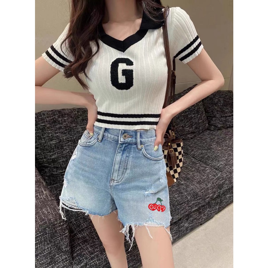 Quần đùi jeans co dãn mạnh, dài ngang đùi, thêu trái Cherry siêu đẹp 103 MLJ