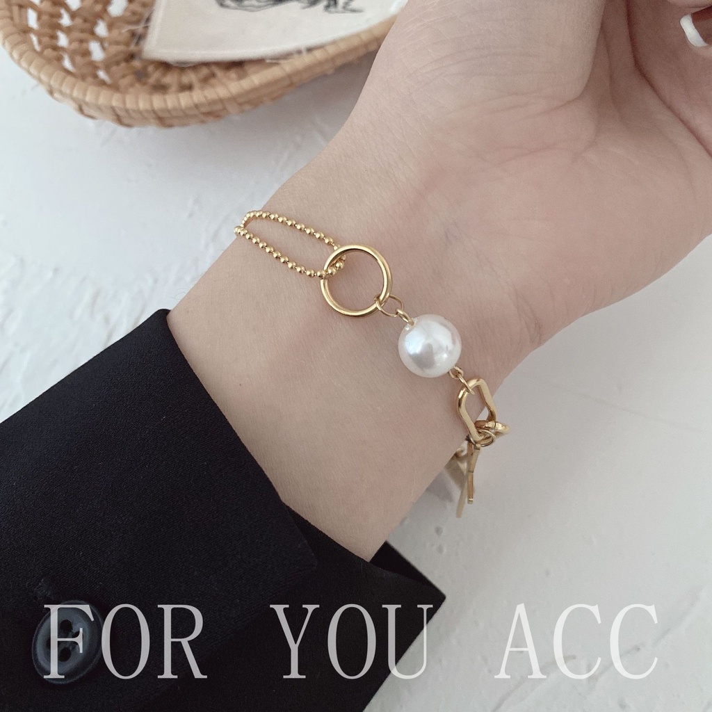 Vòng đeo tay mặt ngọc trai nhân tạo ghép nối thời trang dành cho nữ