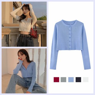 Áo Khoác Cardigan Tay Dài Dáng Ngắn Phong Cách Hàn Quốc Cho Nữ