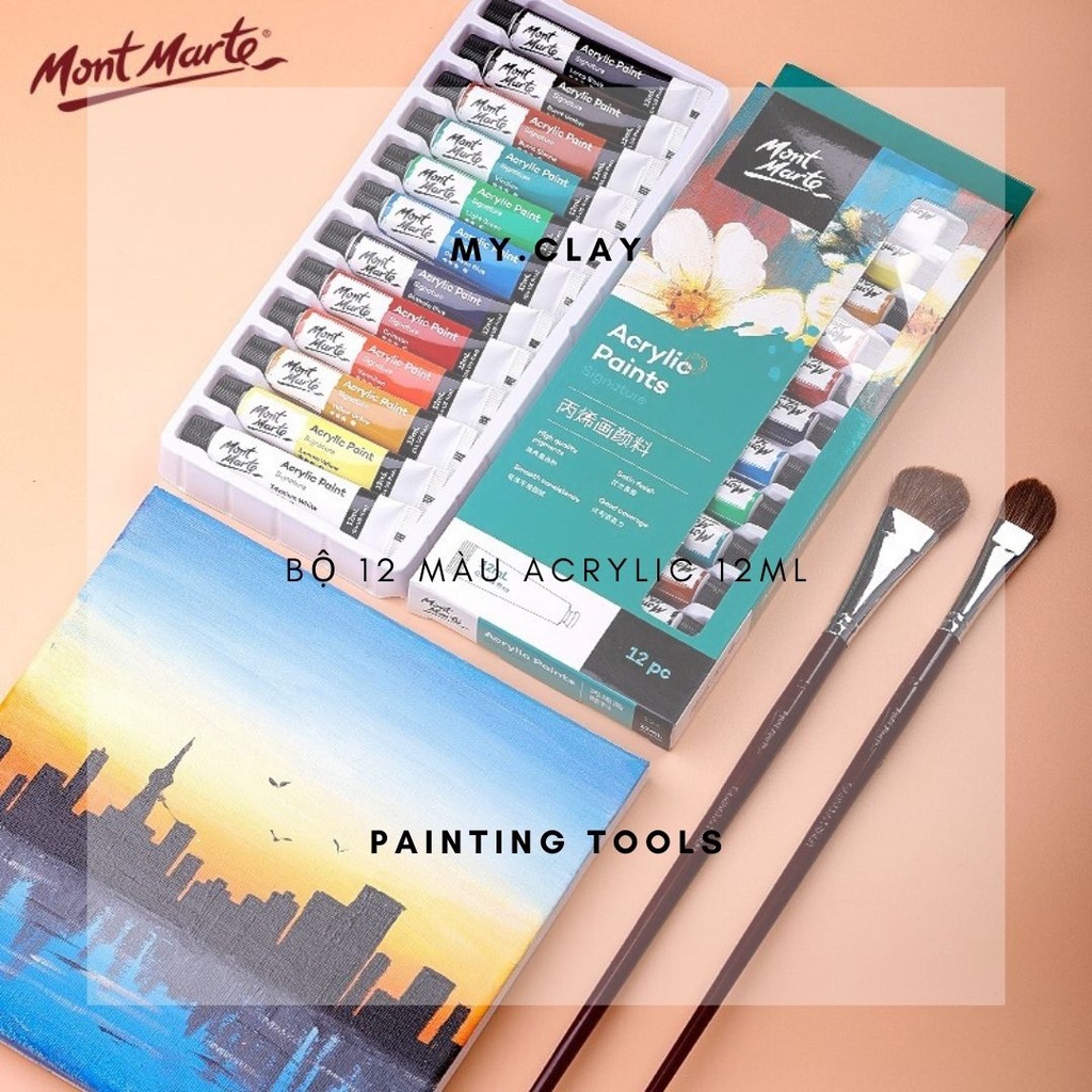 Bộ 12 Màu Acrylic Mont Marte x 12ml - Acrylic Paints Signature - Bộ tiết kiệm