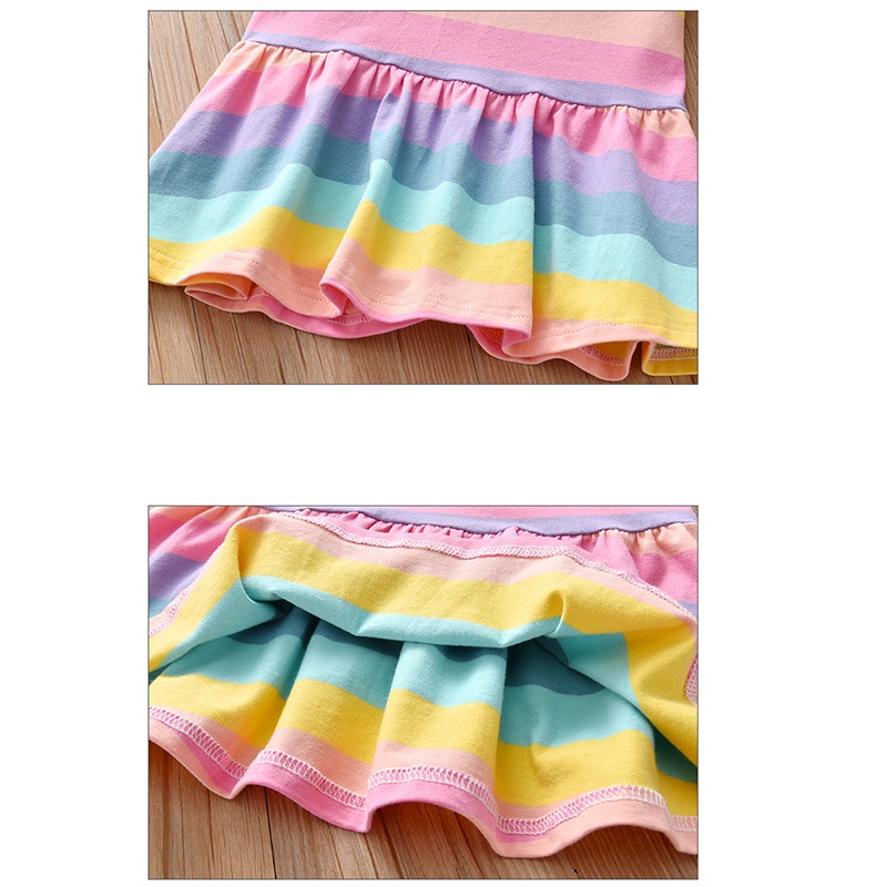 Đầm Thun Polo Sọc Ngang Màu Cầu Vồng Cho Bé Gái