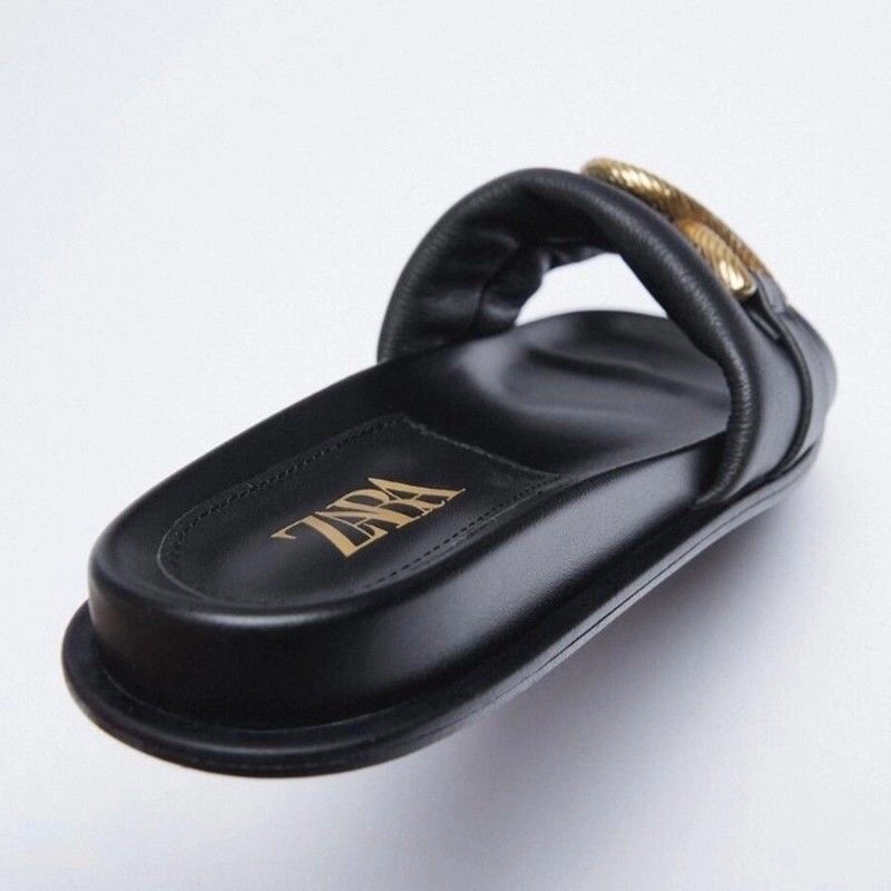 Zara Dép Lười Đế Bằng Phối Kim Loại Phong Cách Âu Mỹ Thời Trang Mùa Hè Cho Nữ