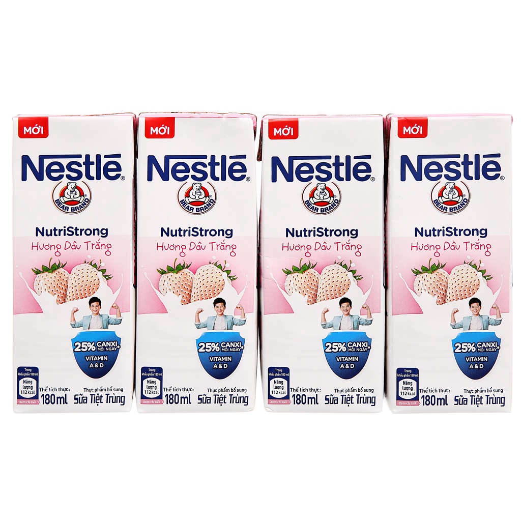 VỈ 4 HỘP X 180ML SỮA NESTLE CÓ ĐƯỜNG/ DÂU TRẮNG/ SOCOLA