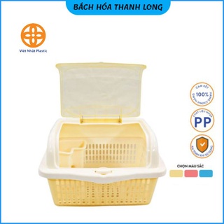 Kệ úp bát đĩa 1 tầng nhựa Việt Nhật ❤️FREESHIP❤️ Kệ úp chén to có nắp đậy và rãnh thoát nước tiện lợi.
