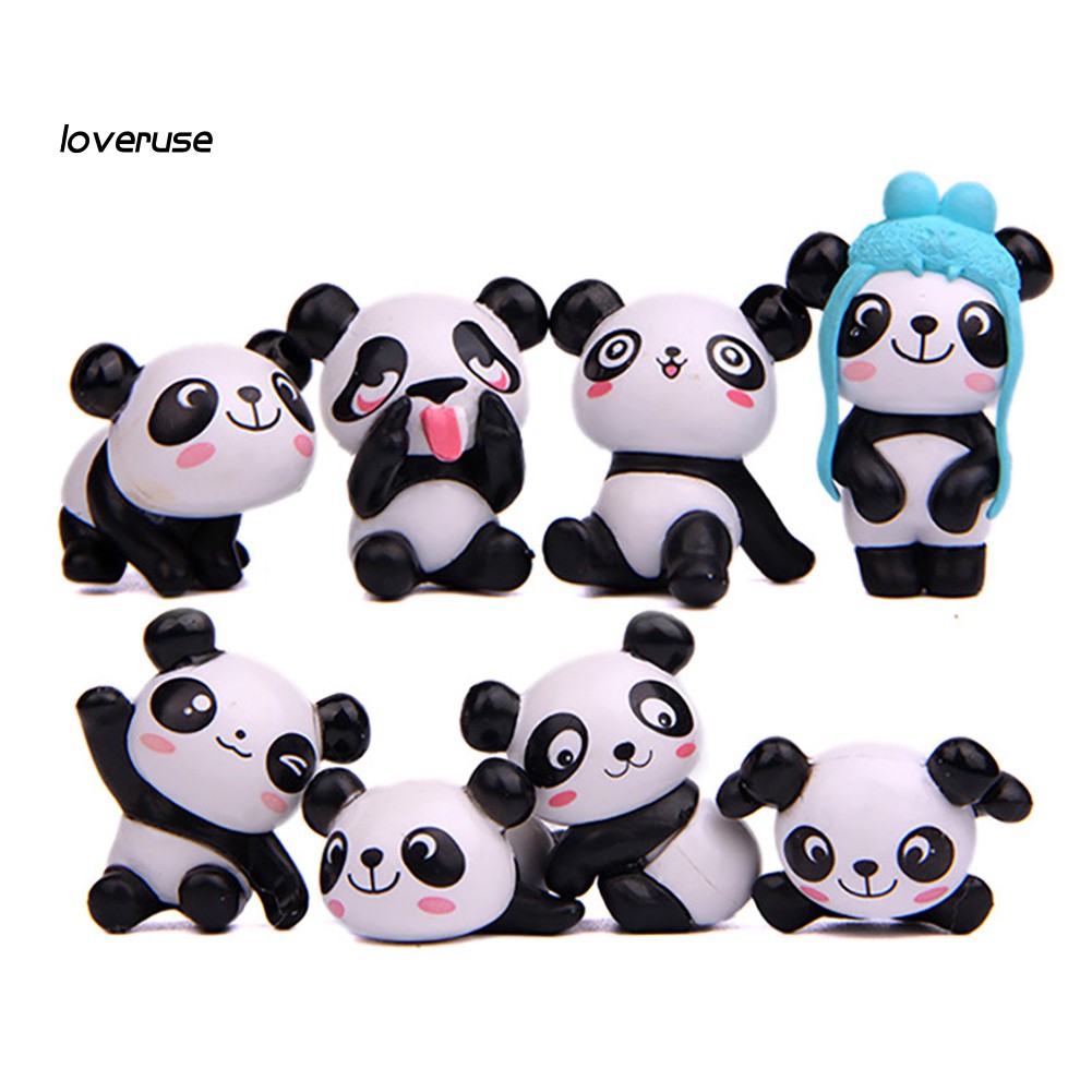 Set 8 tượng gấu trúc nhỏ dễ thương dùng trang trí tiểu cảnh