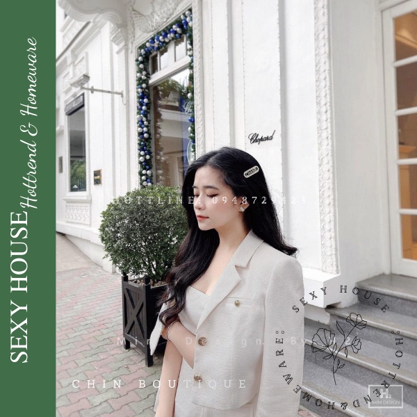 Set áo khoác dạ blazer túi ngọc kèm váy dạ hai dây siêu sang S222 SEXYHOUSE