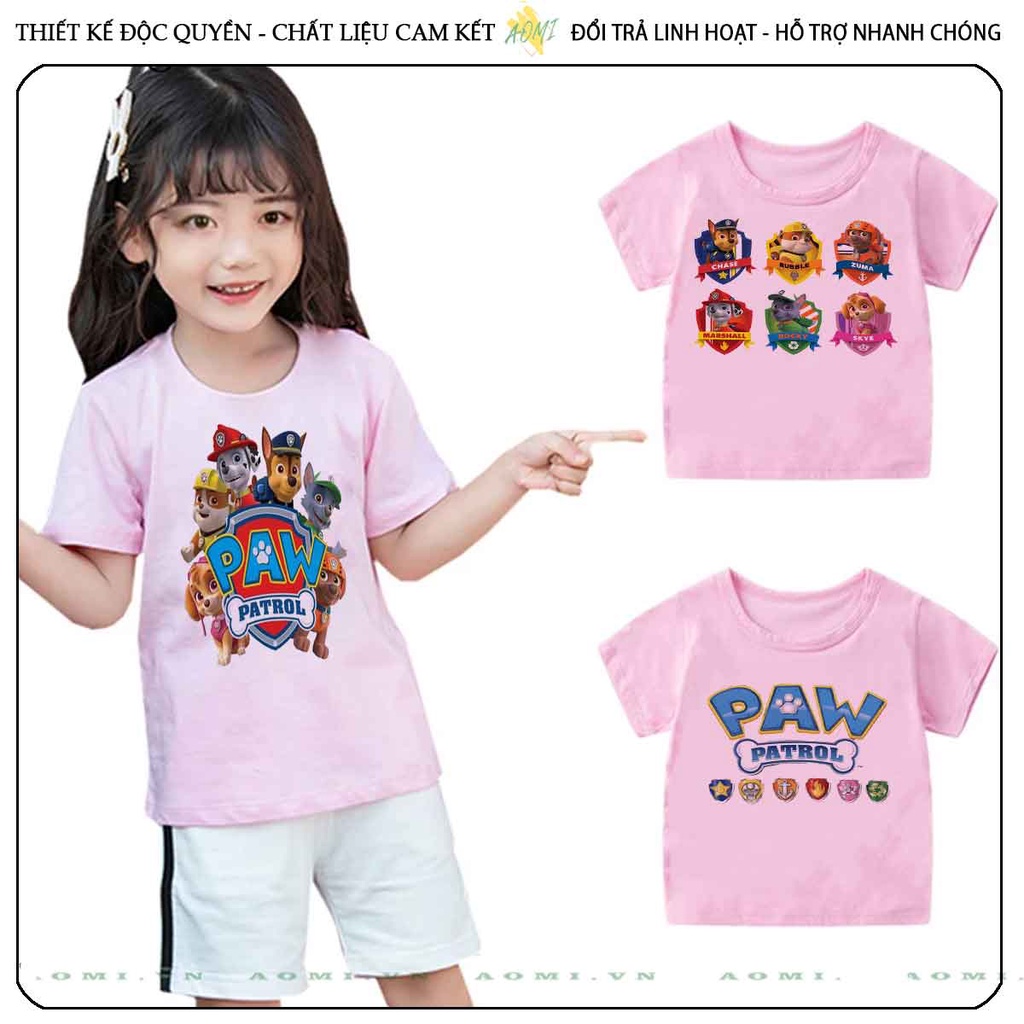 ÁO THUN đội chó cứu hộ UNISEX PHÔNG HỒNG TAY NGẮN NAM NỮ GIA ĐÌNH CẶP ĐÔI SIZE TRẺ EM BÉ TRAI GÁI AOMIVN