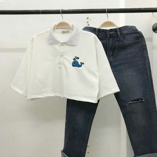 Áo Croptop Thêu Cá Voi