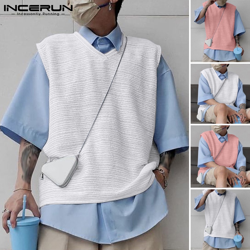 Áo ghi lê INCERUN dệt kim cố chữ V đơn giản 2 màu tùy chọn thời trang cho nam