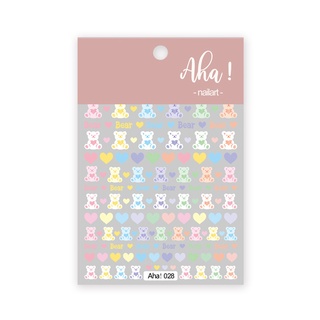 Sticker 3D Gấu Tim Pastel - Hình Dán Móng Aha! 028