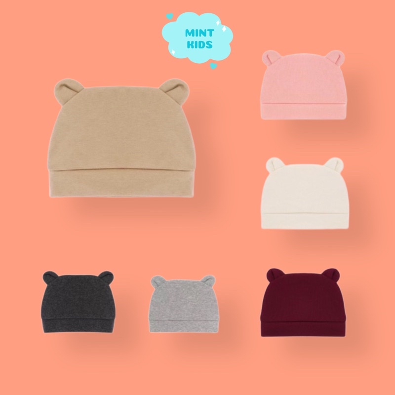Mũ cho bé dưới 6 tháng tai gấu dễ thương cotton mềm mại