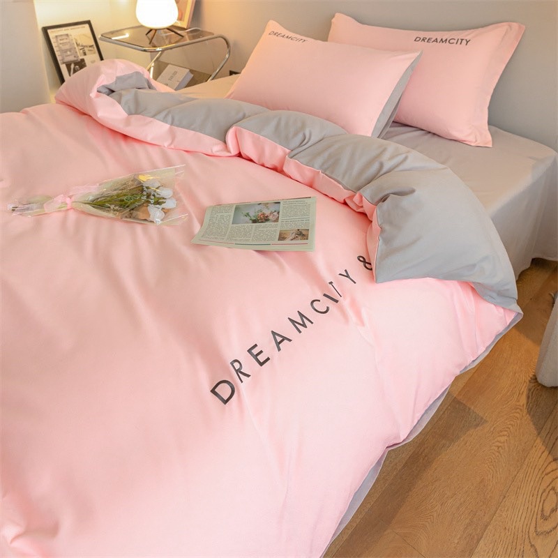 Bộ chăn ga gối cotton linen dream city phong cách hàn quốc, ga giường vỏ gối decor phong cách đơn sắc tinh tế