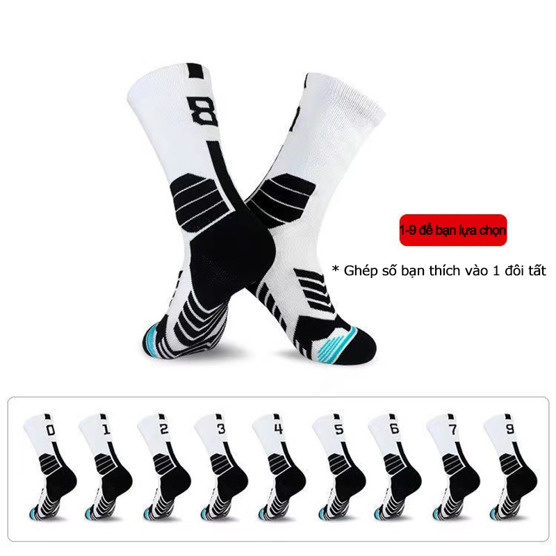 Một nửa đôi Vớ thể thao bóng rổ chuyên nghiệp dành cho nam giới Premium Lucky Number Khăn Botton Không trơn trượt Vớ bóng đá đàn hồi không trơn trượt Vớ chạy