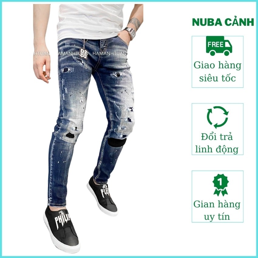 Quần jean nam màu xanh rách xước cao cấp đẹp giá rẻ,quần bò TAKA 102