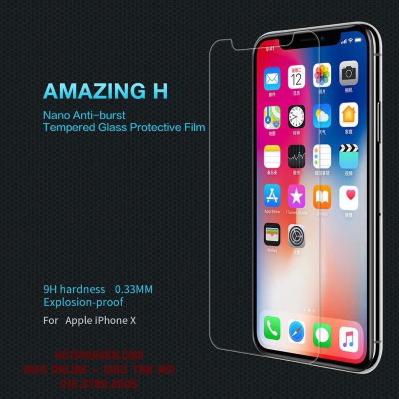 Miếng Dán cường lực iPhone X chính hãng Nillkin độ cứng 9H chống bể màn hình tuyệt đối