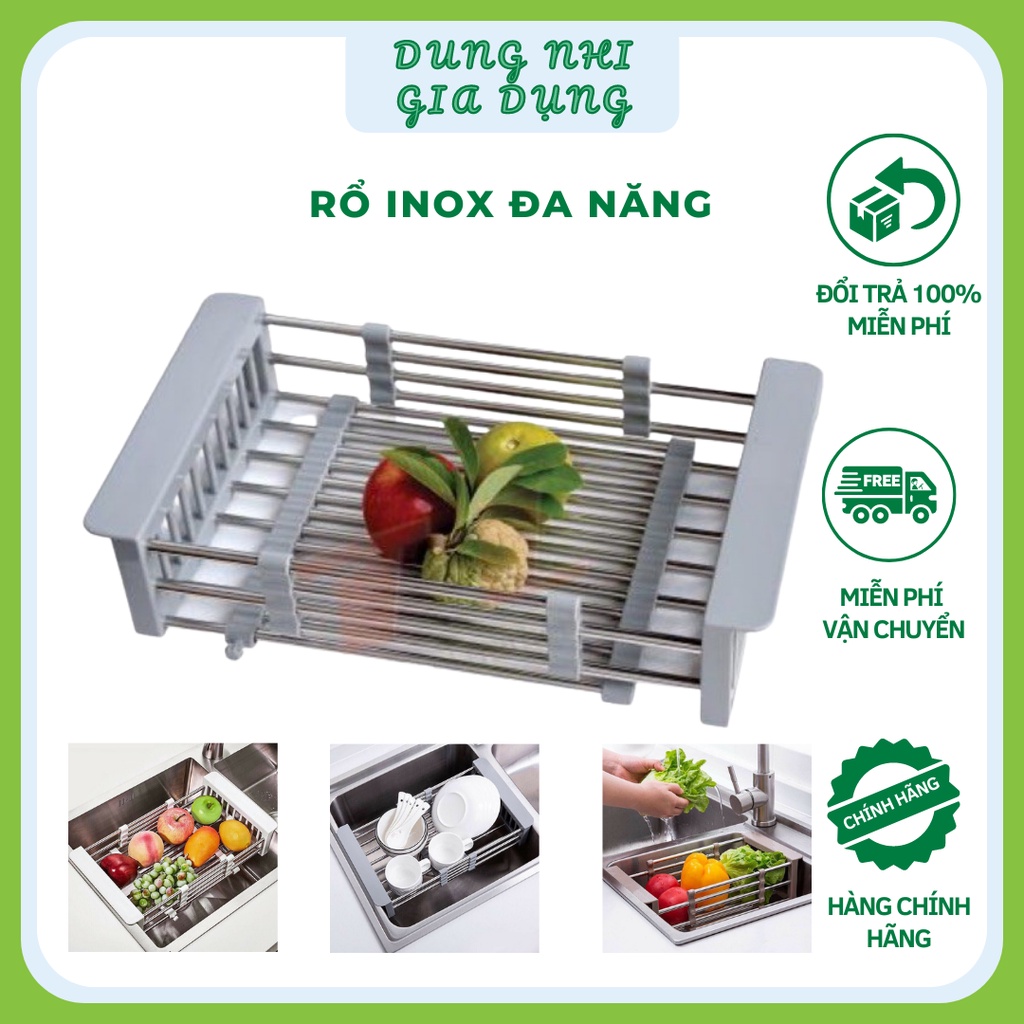 Khay đa năng để chậu rửa chén Rổ kệ giá đỡ co giãn inox rửa trái cây, rau, úp chén kích thước 16 x 31 x 9 cm