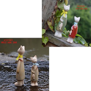 Decor Cặp Tượng Mèo Bắt Cá Để Bàn. Tượng Trang Trí.