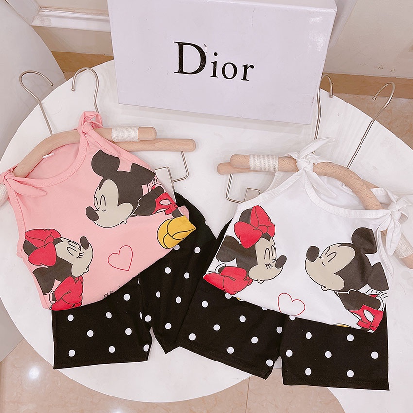 Bộ Quần Áo Ba Lỗ Micky Tym Buộc Nơ Vai Vải Cotton Cho Bé Từ 7-21kg Mã BL21