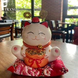 Thanh lý Mèo thần tài Gốm- ôm hũ vàng giữ Phúc khí, Tài khí 14cm