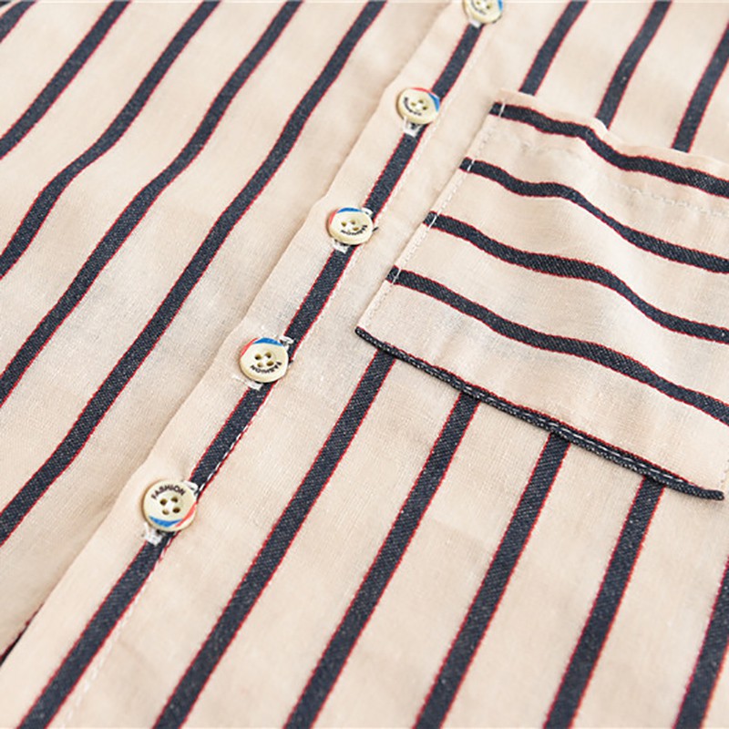 Set áo sơmi tay ngắn họa tiết sọc kèm quần short thời trang đáng yêu cho bé trai