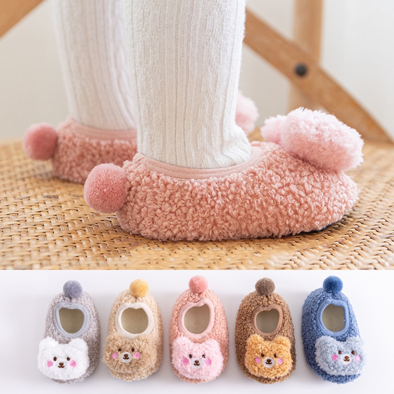 Giày búp bê hoạt hình ba chiều dày cho bé mùa thu / mùa đông giày chống trượt sàn cho trẻ mới biết đi