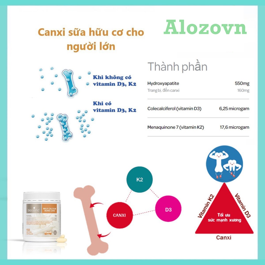 Viên Uống Hỗ Trợ Bổ Sung Canxi Bio Island Milk Calcium Bone Care 150 viên