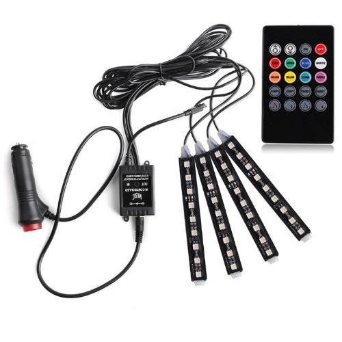 Bộ đèn Led chiếu gầm ghế ô tô xe hơi cắm tẩu có Remote đổi màu dây đủ dài cho 4 ghế