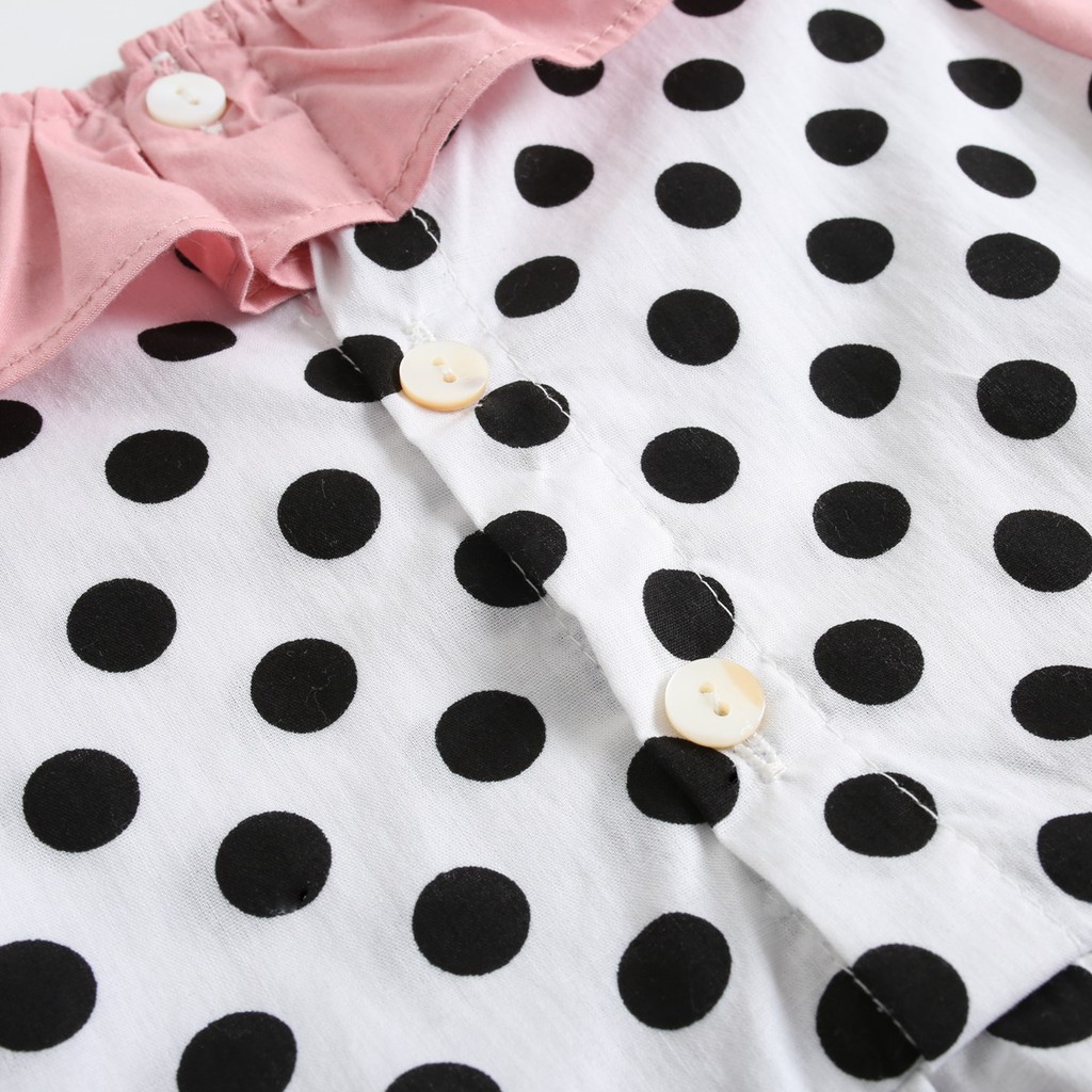 Sanlutoz Áo Liền Quần Tay Dài Bằng Cotton Họa Tiết Chấm Bi Dễ Thương Cho Bé Gái