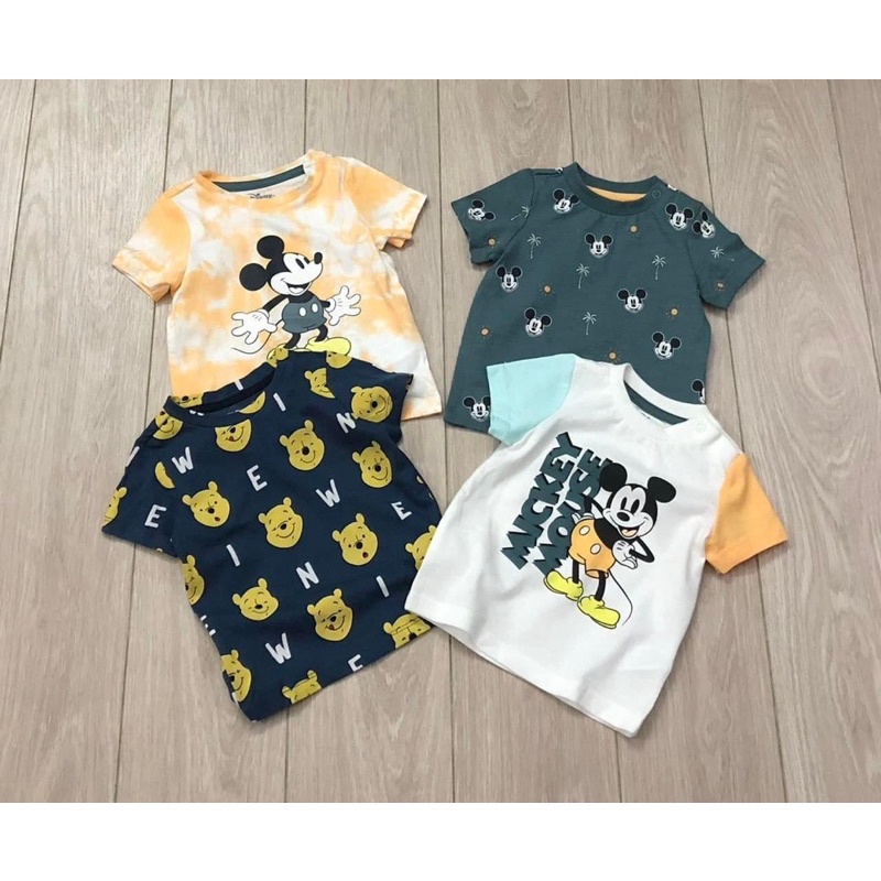 Sét 4 áo cotton cộc tay in hình micky và gấu cho bé trai và  BG