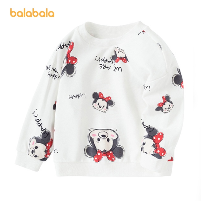 (3-7 tuổi) Áo dài tay thu đông bé gái hãng BALABALA 21213200301 họa tiết chuột Mickey