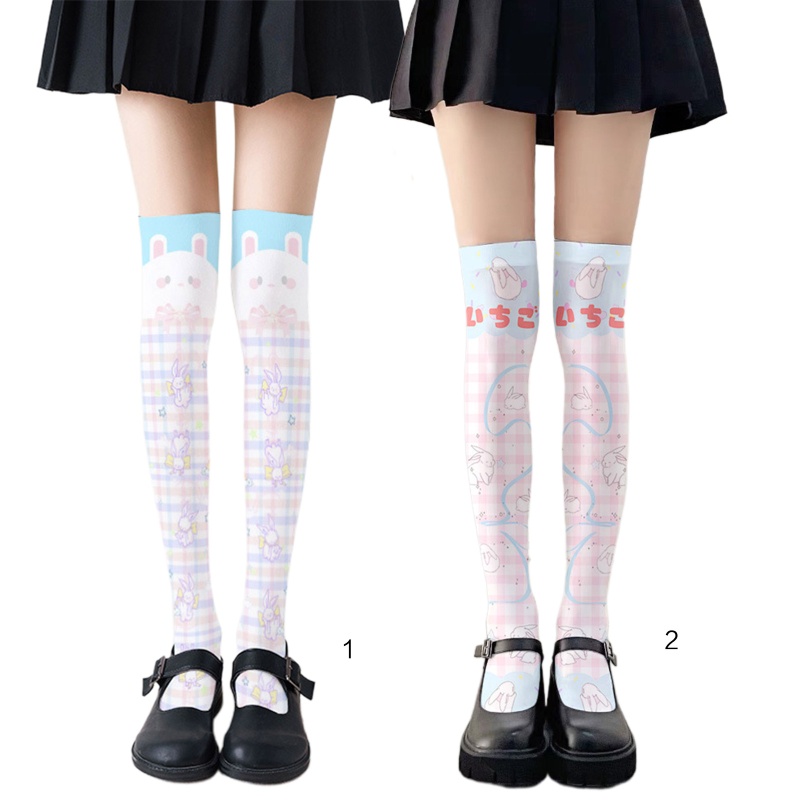 Tất Dài Qua Gối In Họa Tiết Thỏ Hoạt Hình Phong Cách Lolita Nhật Bản Đáng Yêu