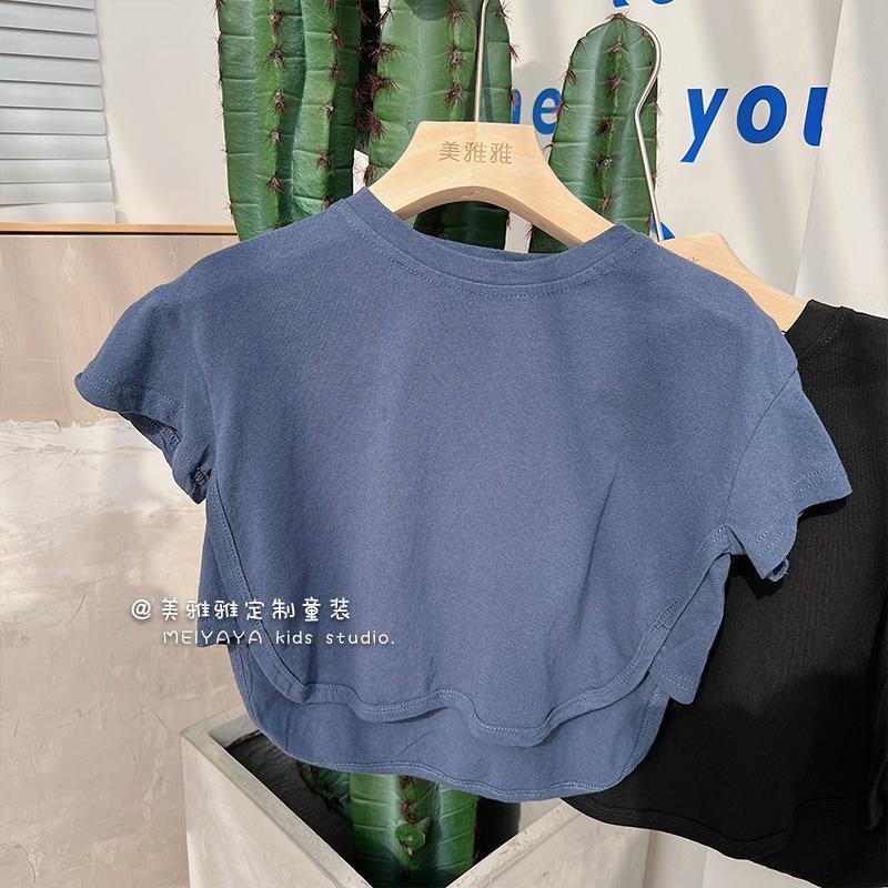 Áo Thun Cotton Trơn Dáng Rộng Tay Cộc Phong Cách Hàn Quốc Nhật Bản Cho Bé Trai Gái