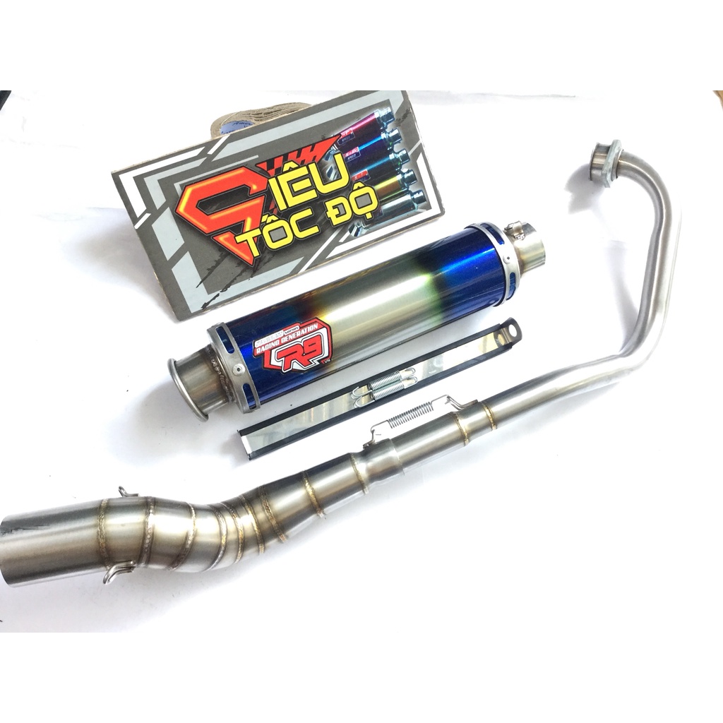 Bộ pô r9 full cổ inox 2 khúc 304 exciter, winer, sonic, raider fi, satria, gsx,...