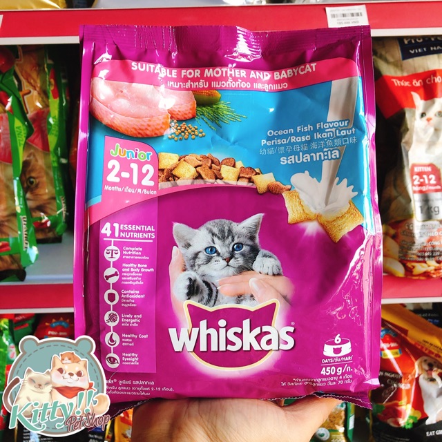 Thức ăn hạt Whiskas Junior, Adult cá biển sữa, cá ngừ dành cho mèo con, mèo lớn 450g 480g - Kitty Pet Shop