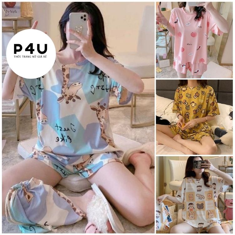 Đồ Bộ Nữ Tay Cộc Quần Cộc, Đồ Mặc Nhà Chất Thun Sữa Đủ Màu Đủ Size Hoạ Tiết Đa Dạng