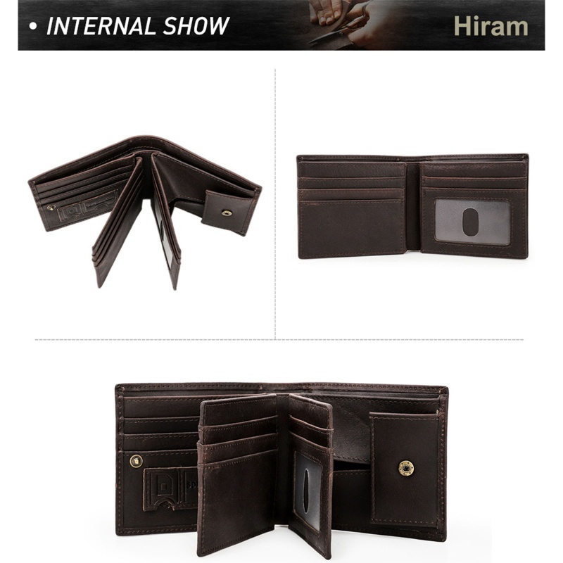 Youyo Ví Ngắn Gập Ba Bằng Da Bò Có Ngăn Đựng Thẻ Tín Dụng RFID Chống Trộm Vintage Cho Nam