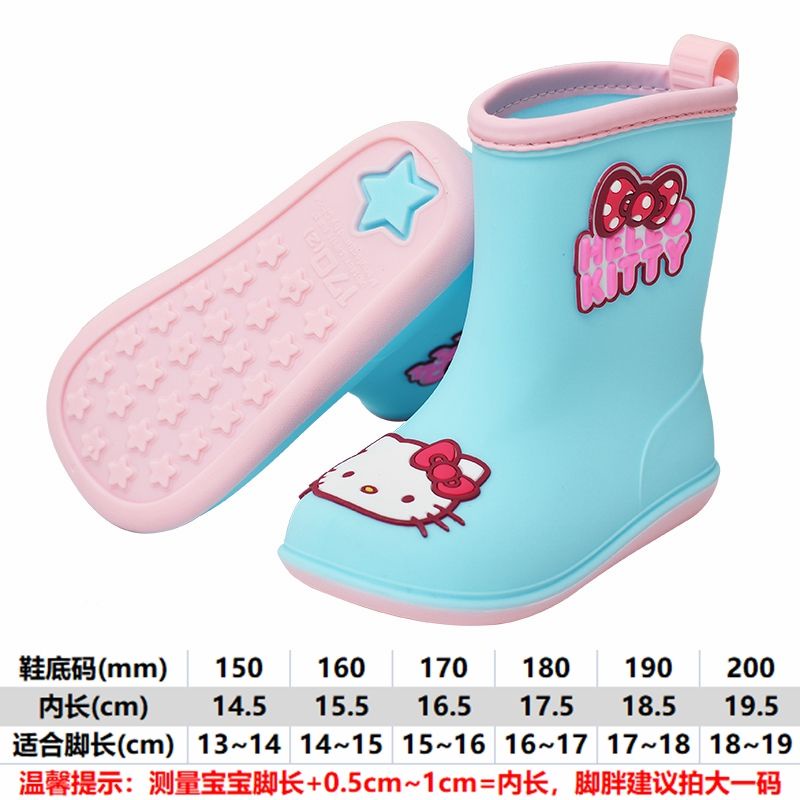 Giày Bốt Đi Mưa Chống Trượt Bằng Nhựa Phối Cotton In Hoạt Hình Hello Kitty Dễ Thương Cho Bé