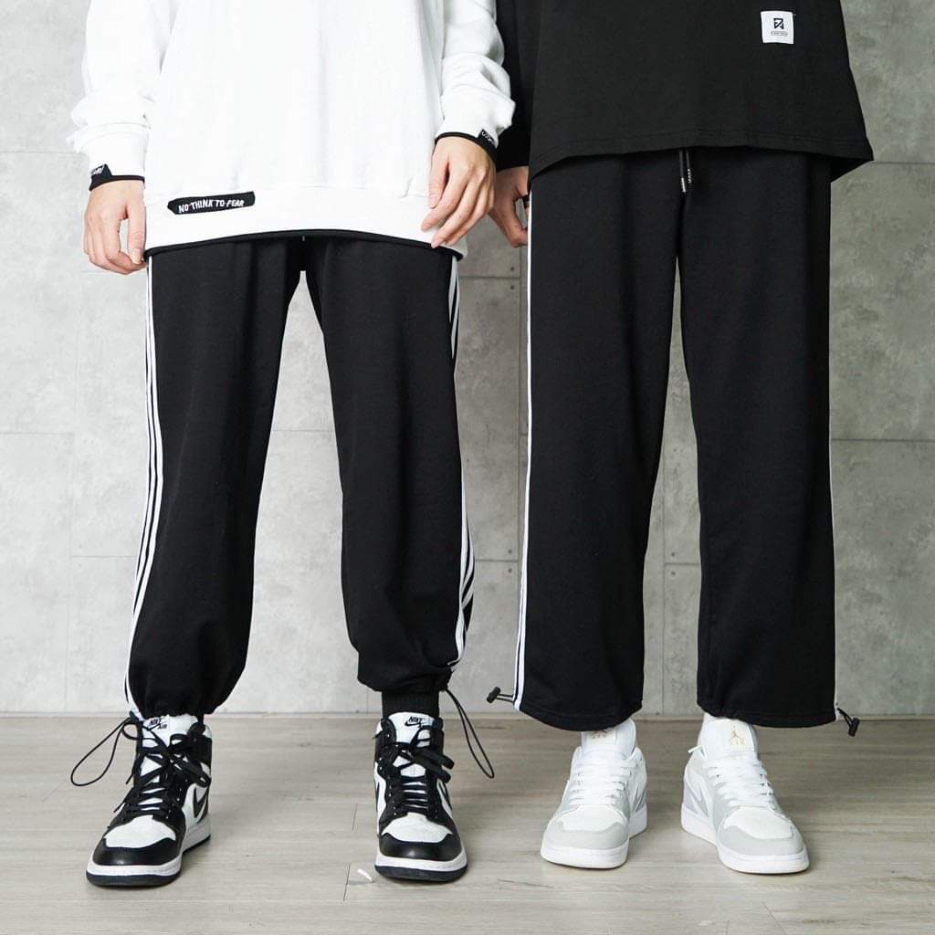 [Xả Hàng Hè] Quần 3 Sọc Ống Rộng Thể Thao Unisex Culottes kẻ trắng dáng suông cạp chun basic Ulzzang