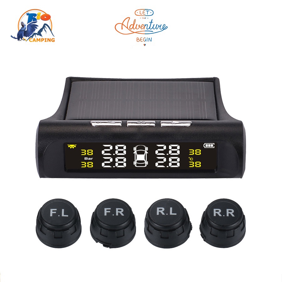 Cảm biến áp suất lốp Cao Cấp TPMS ô tô pin sạc năng lượng mặt trời màn hình LCD tuổi thọ pin 5 năm