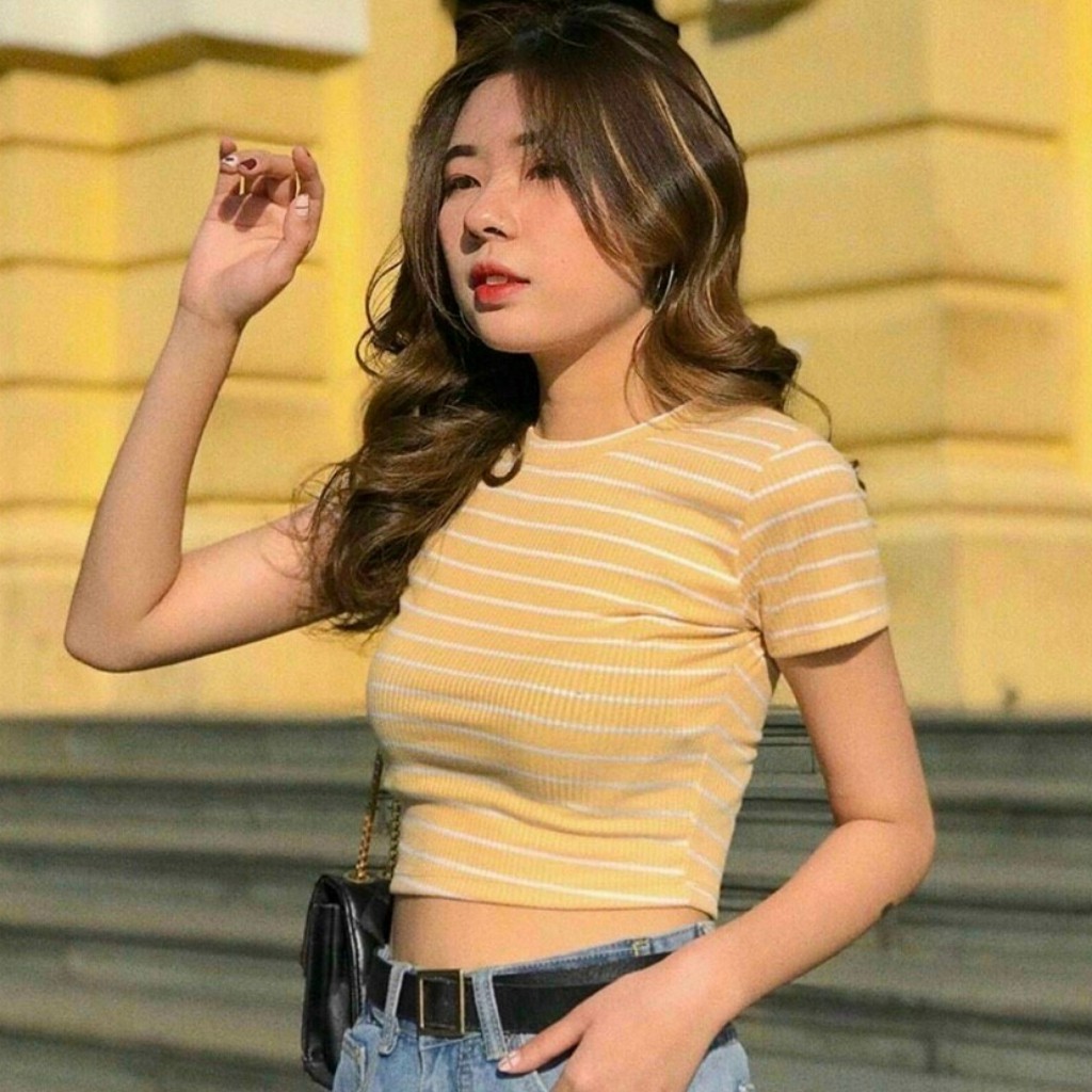 Áo Thun Nữ Sọc Ngang Basic Nhiều Màu GenY Áo Croptop Nữ Ngắn Tay Cổ Tròn Chất Thun Gân Mịn | BigBuy360 - bigbuy360.vn