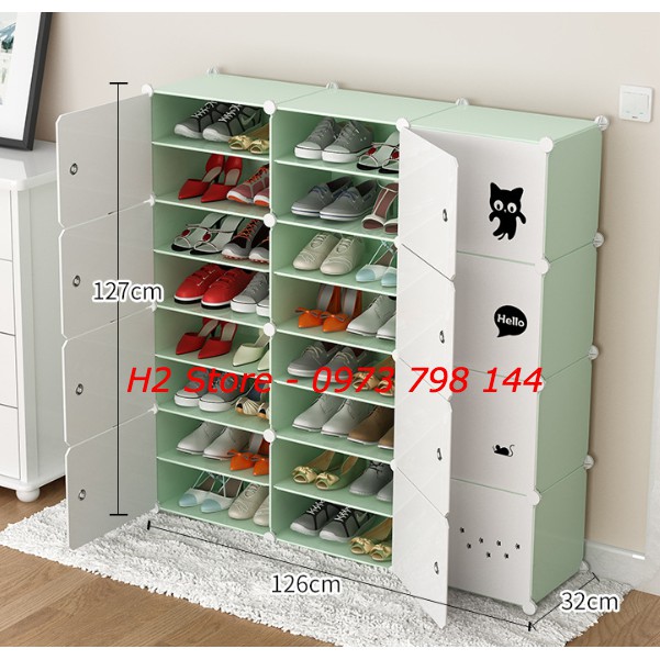 TỦ ĐỂ GIÀY LẮP GHÉP ĐA NĂNG 24 Ô (chia ô) VÁCH CỐM CỬA MÀU TRẮNG MÈO ĐEN