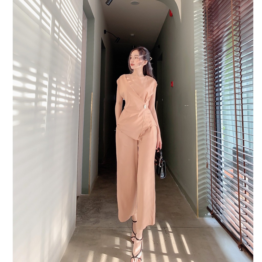 Set bộ rời trơn áo lụa cát đính tag và quần ống suông năng động MIMIX AR1185