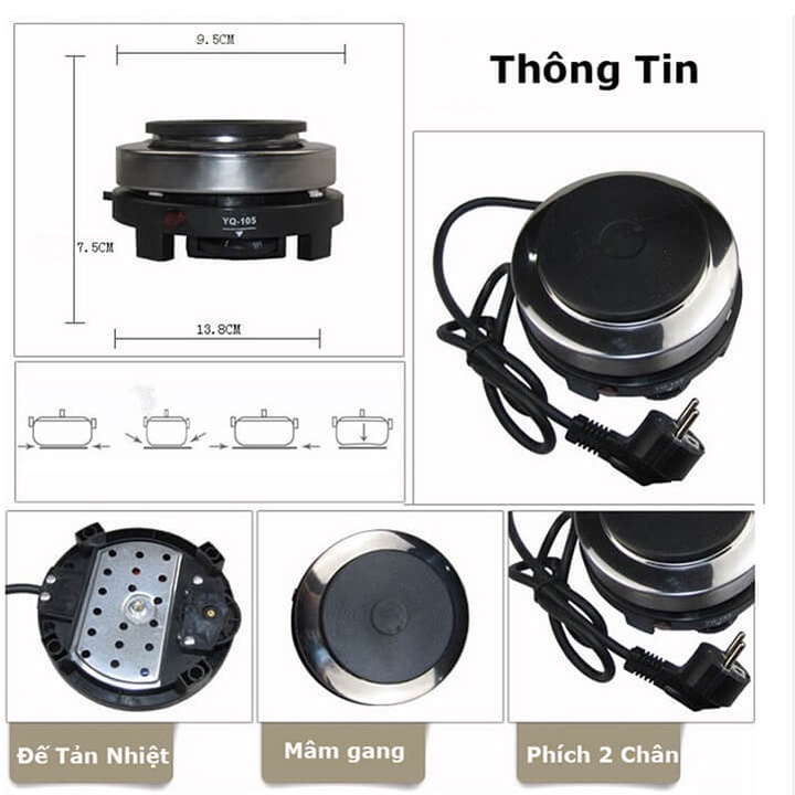 Bếp điện mini 500W đa năng không kén nồi chuyên dùng cho ấm pha cafe Moka Pot, ấm điện pha trà, cafe, đun sáp