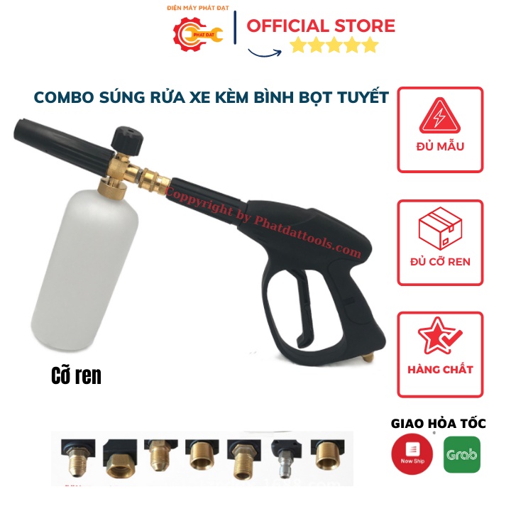 Súng Phun Bọt Tuyết Cho Máy Rửa Xe Gia Đình-Bình Phun Bọt Tuyết-Súng Xịt Rửa Xe