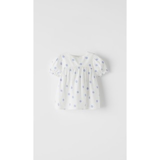 Áo zara tay bó trắng chấm bi xanh dương